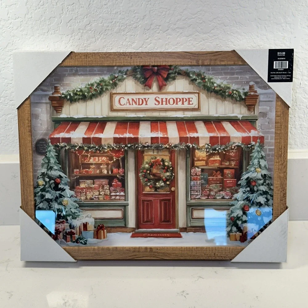 Hobby Lobby Winter Candy Shop Framed Wall Decor Christmas Candy Store NEW